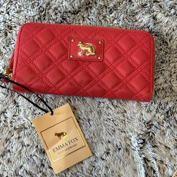Emma Fox Handbags - NWT Emma Fox Leatherware Wallet Pink/Salmon Color with Gold Hardware Card Slots